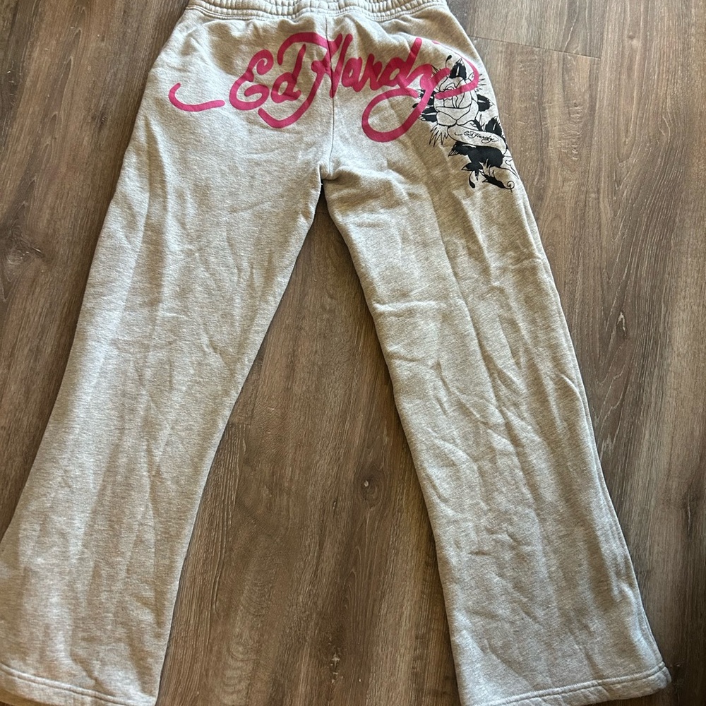 Ed Hardy Gray Lounge Pants with Pink Script